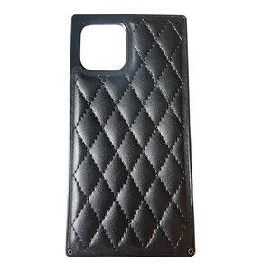 Square diamond Quilted black PU leather iPhone 12 Pro case NIP